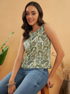 InWeave Sage Green Paisley Print W/U Top