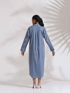 trueBrowns Blue Cotton Floral Embroidered Dress - Distacart
