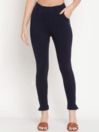 TAG 7 Set Of 2 Yellow & Navy Blue Solid Leggings