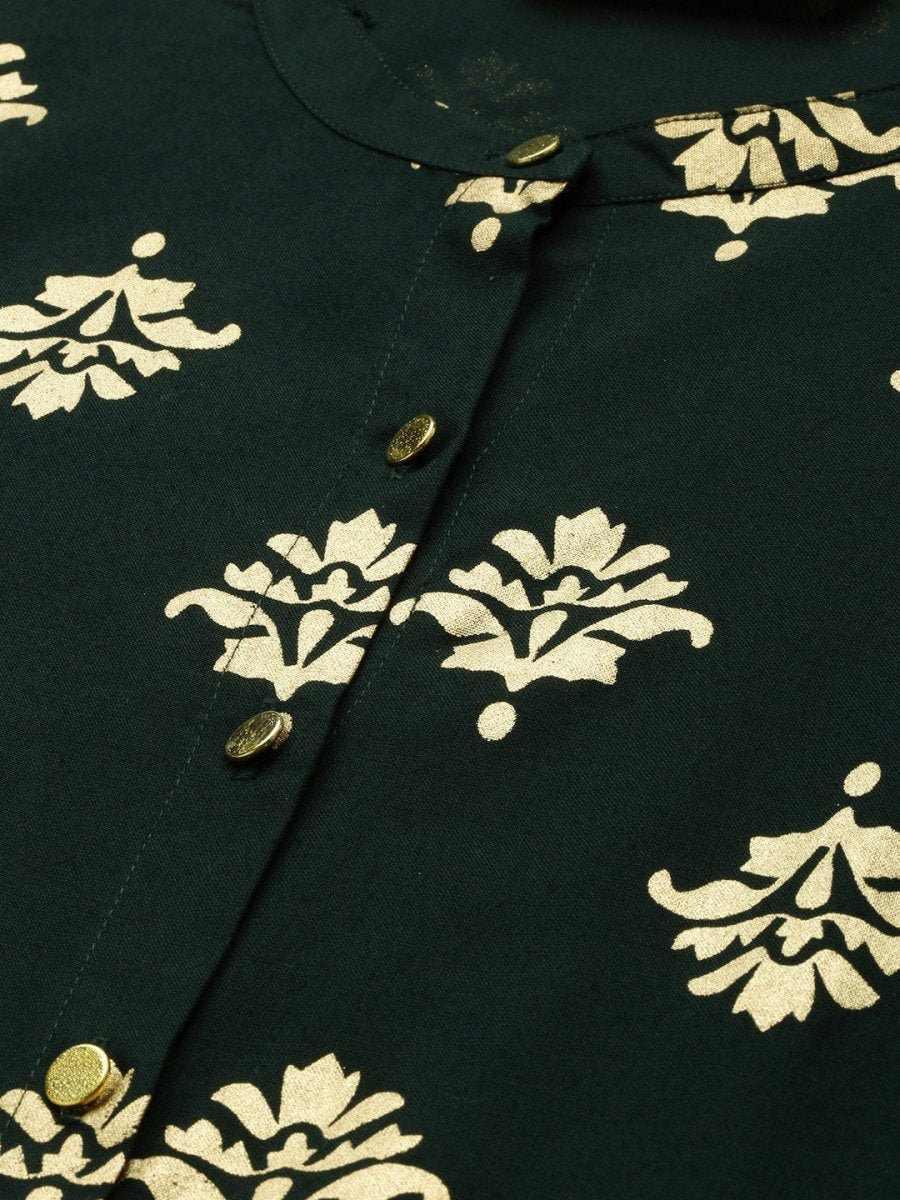 All About You Women Green & Gold-toned Ethnic Motifs Printed Kurta with Palazzos