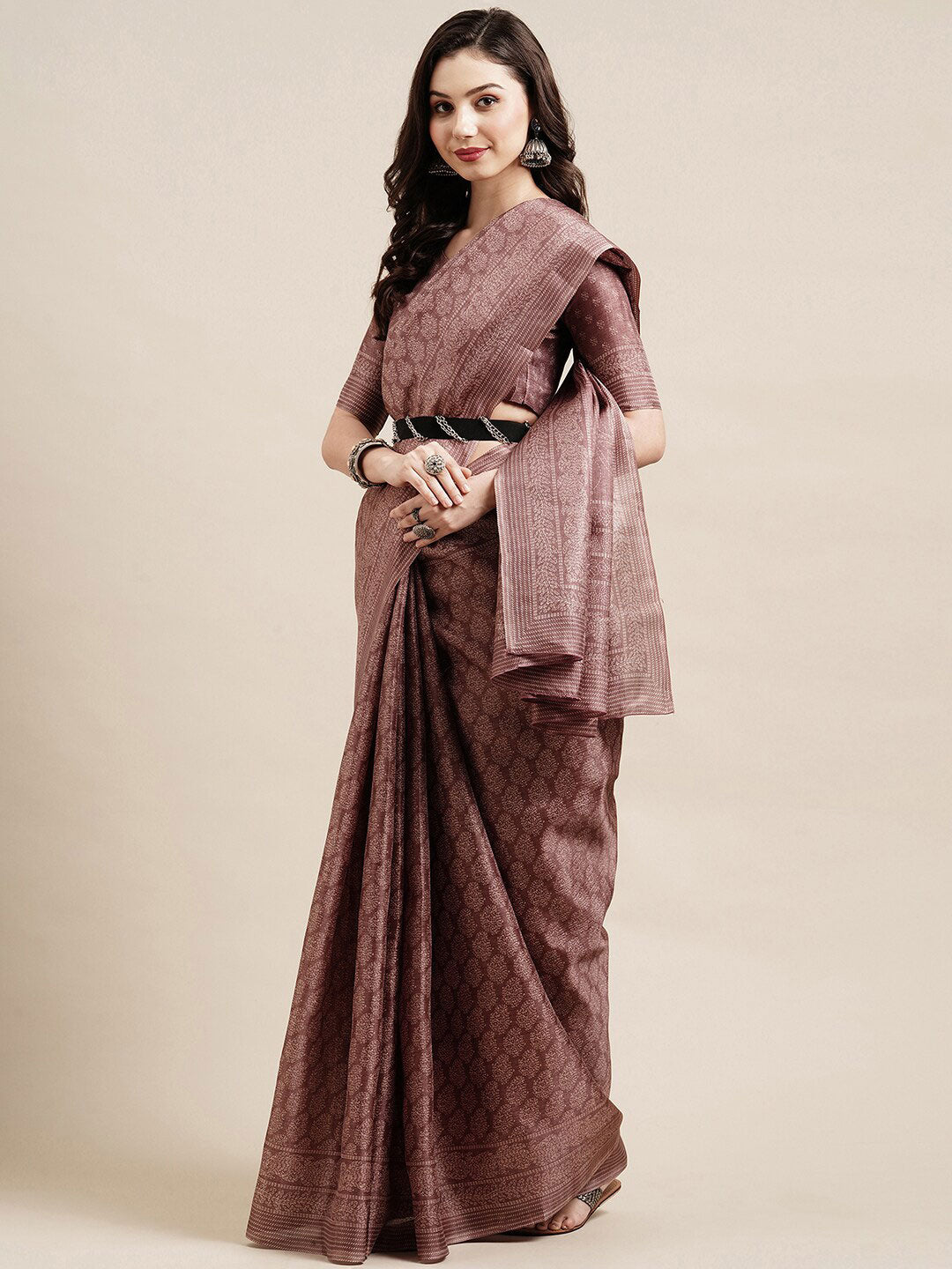 Saree Mall Mauve & White Floral Art Silk Sarees
