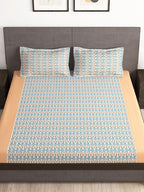 Story@home Tango Blue & White Printed 240 TC King Bedsheet with 2 Pillow Covers