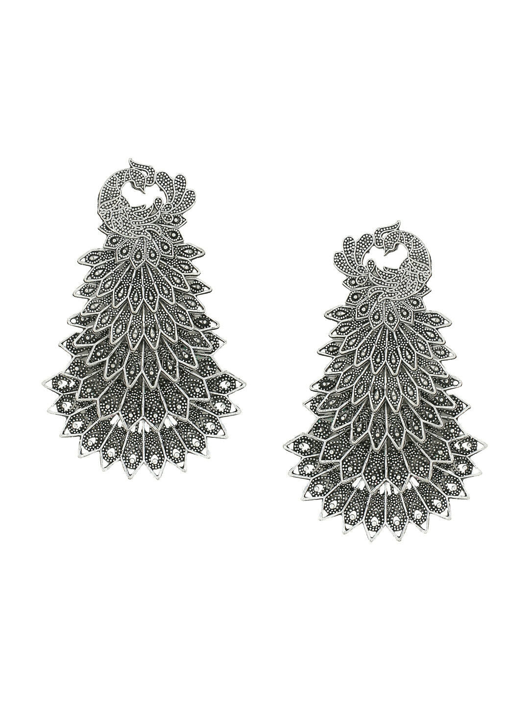 NVR Women Silver Toned Contemporary Drop Earrings - Distacart