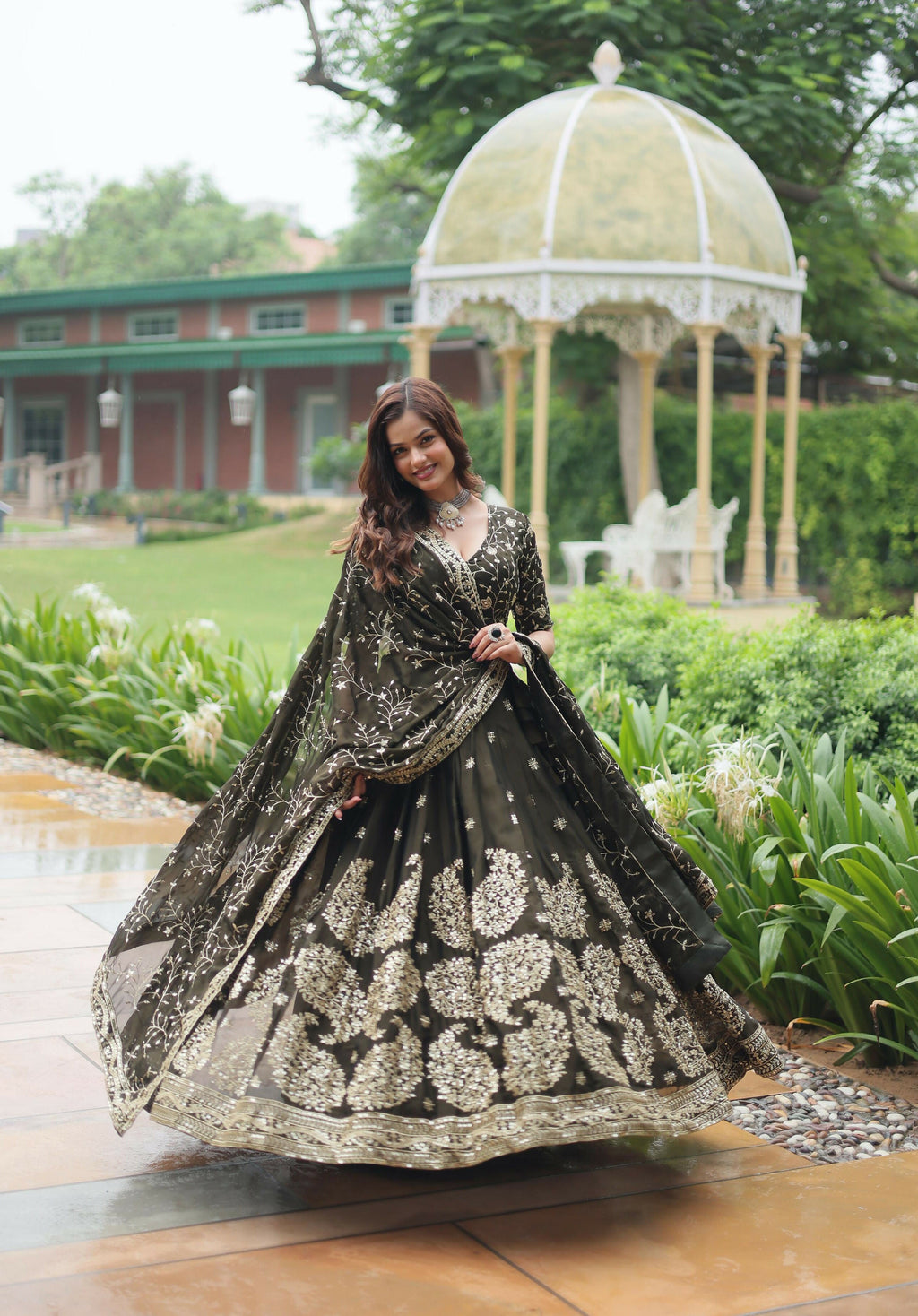 Lorenvalley Mahendi Rangoli Silk Heavy Sequins & Thread Embroidered work Lehenga Choli