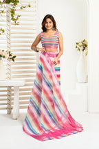 Vastranavya Rainbow Digital Printed Linen Ready To Wear Designer Saree with Unstitched Blouse - Distacart