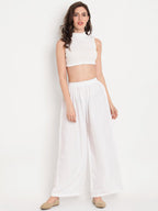 TAG 7 Women White & Maroon Set of 2 Flared Ethnic Palazzos