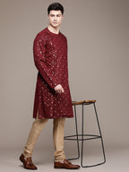 House of Pataudi Ethnic Motifs Embroidered Pure Cotton Sequinned Jashn Kurta