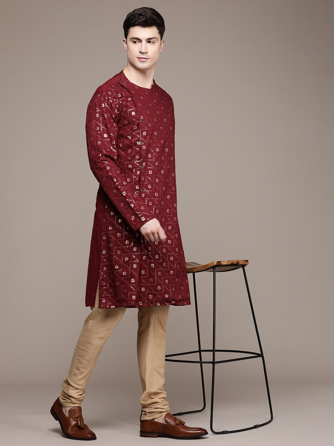 House of Pataudi Ethnic Motifs Embroidered Pure Cotton Sequinned Jashn Kurta