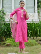 Indo Era Women Embroidered Regular Kurta with Trousers & With Dupatta - Distacart