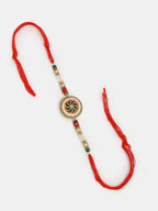 NVR Women & Men Set of 2 Gold-Toned Stone-Studded & Beaded Bhaiya Bhabi Rakhi With Roli Chawal & Chocolate - Distacart