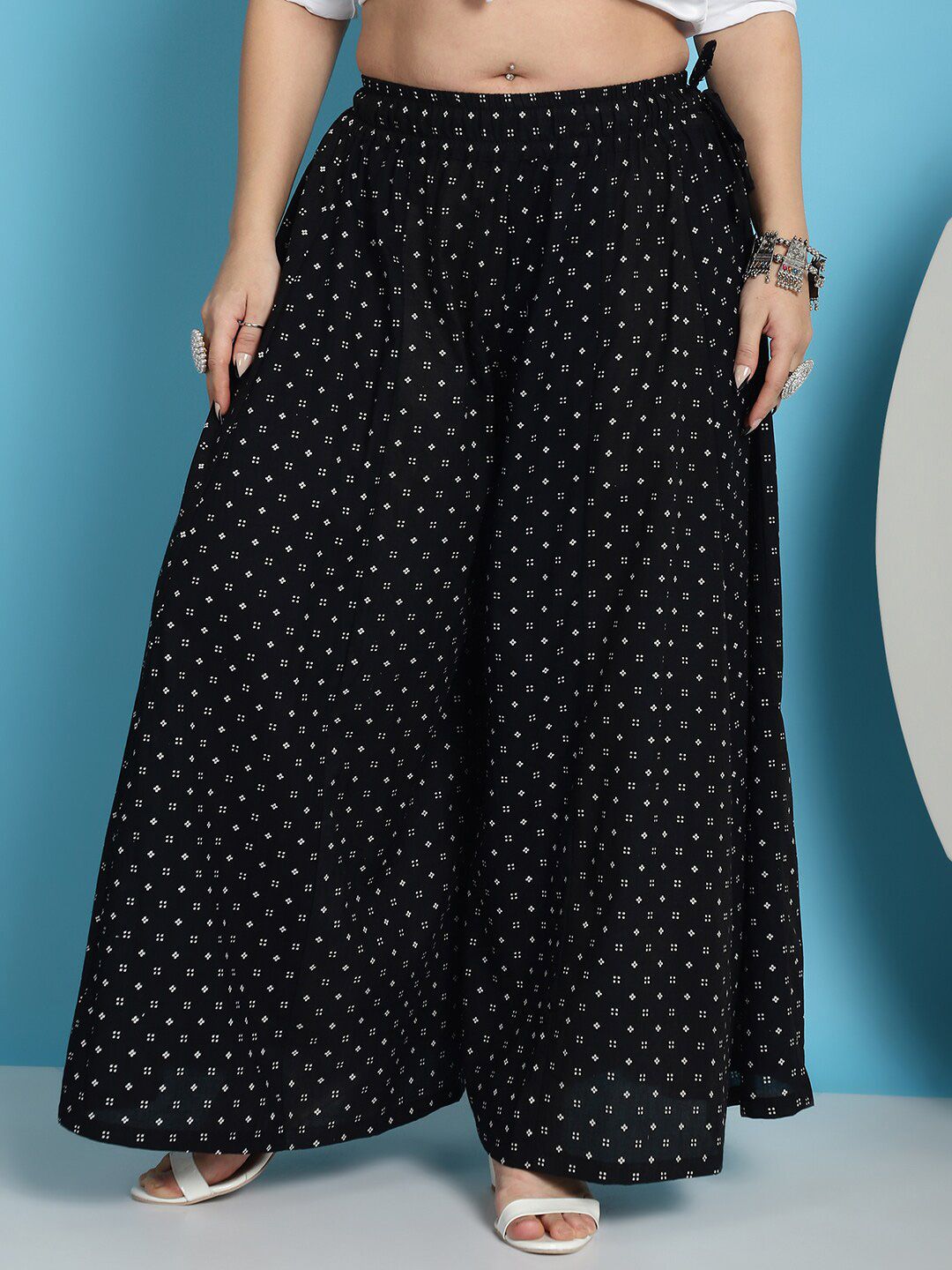 TAG 7 Floral Printed Flared Pure Cotton Palazzos
