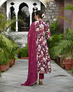 Vaasva Women's Chinon Emboidered Angrakha Anarkali Set With Solid Pant & Solid Embroidered Dupatta
