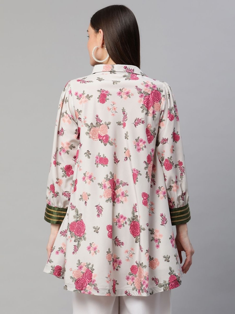 Ahalyaa Women Beige Crepe Digital Floral Print Tunic - Distacart