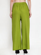 TAG 7 Women Pack Of 2 Green & Maroon Solid Flared Palazzos