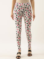 Souchii White & Pink Printed Slim-Fit Ankle-Length Leggings - Distacart