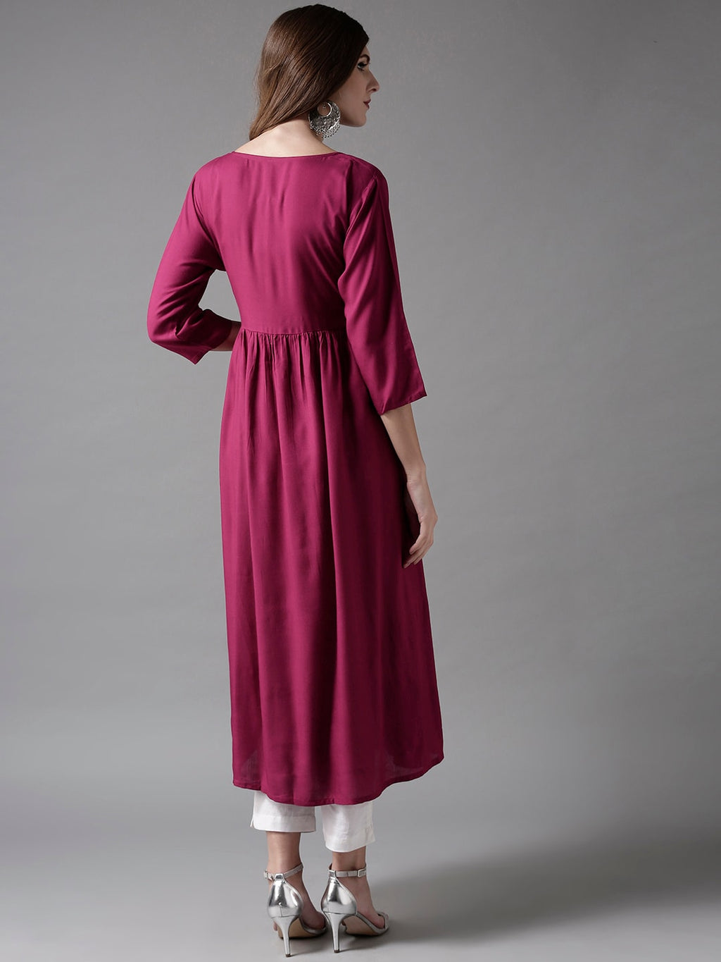 HERE&NOW Embroidered Wine Viscose Kurta