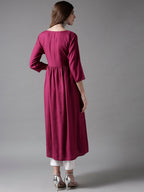 HERE&NOW Embroidered Wine Viscose Kurta