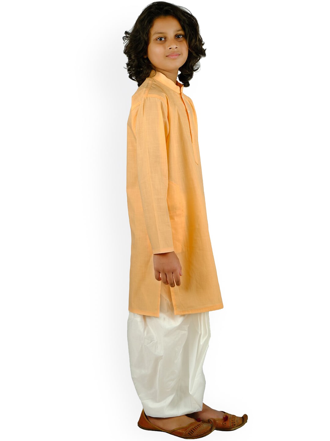 Sethukrishna Boys Orange Pure Cotton Kurta with Dhoti Pants & With Dupatta
