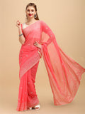 Sangria Rose & Gold-Toned Floral Chikankari Silk Blend Saree