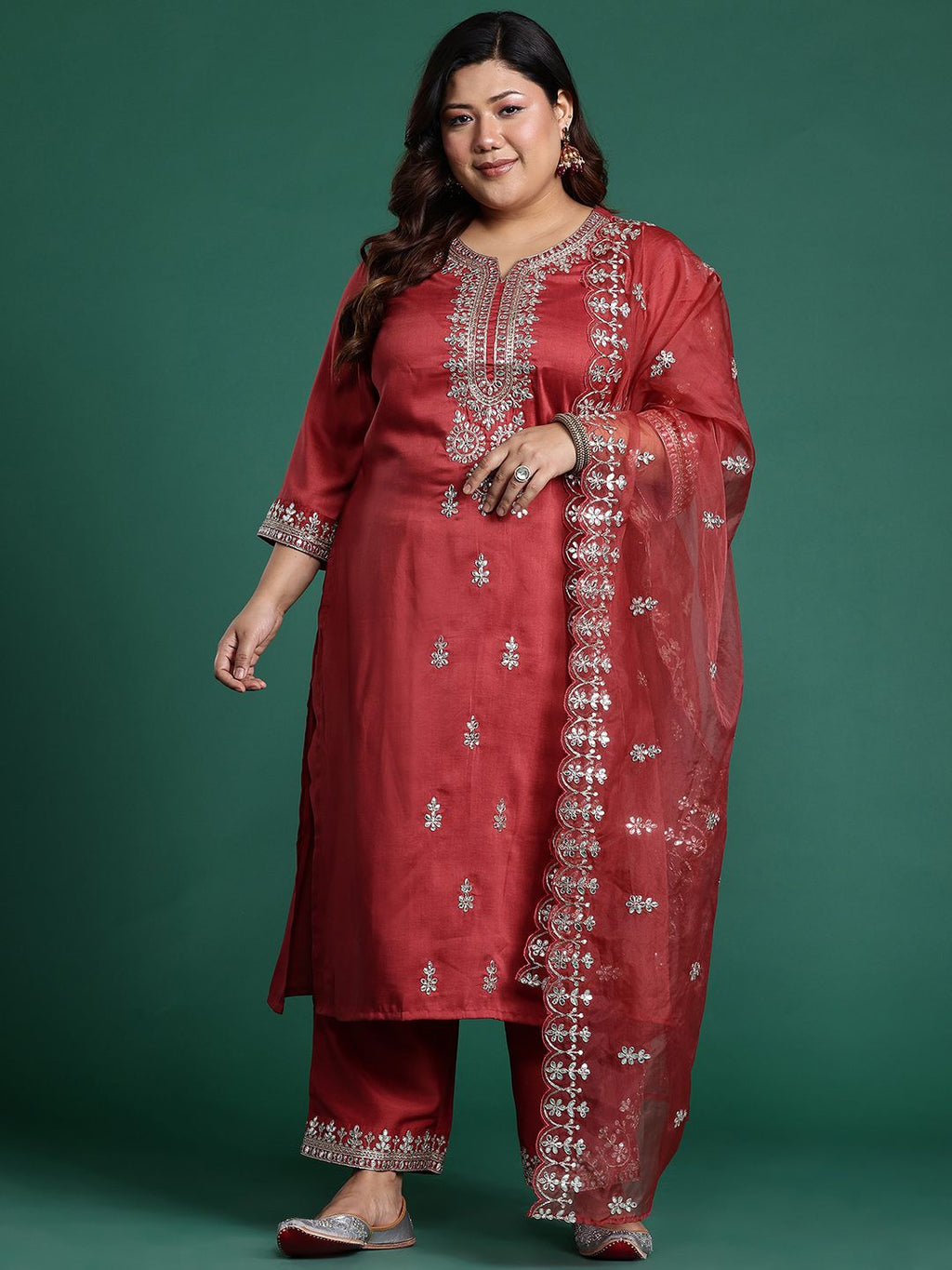 Indo Era Plus Size Ethnic Motifs Embroidered Gotta Patti Kurta Set - Distacart