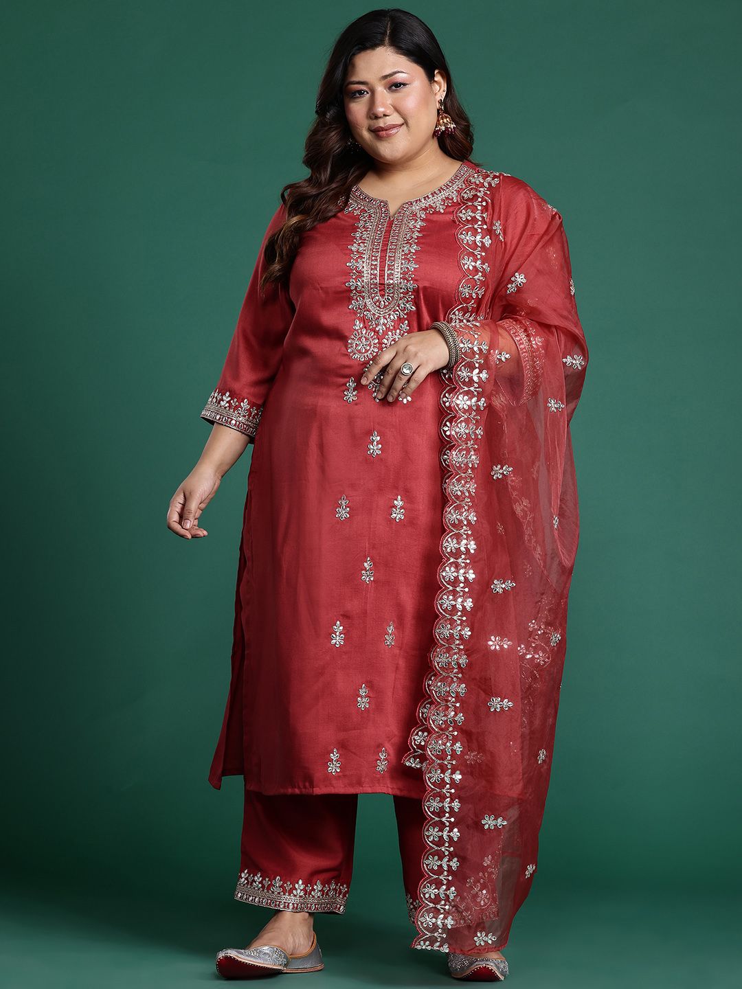 Indo Era Plus Size Ethnic Motifs Embroidered Gotta Patti Kurta Set - Distacart