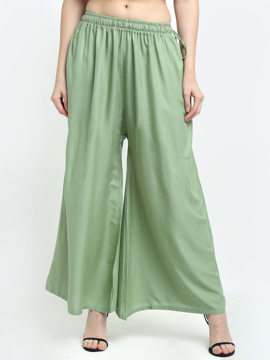 TAG 7 Women Pack of 2 Green Flared Ethnic Palazzos