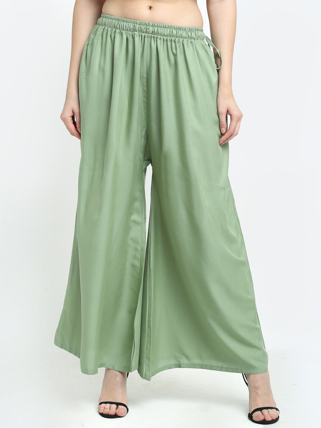 TAG 7 Women Pack of 2 Green Flared Ethnic Palazzos