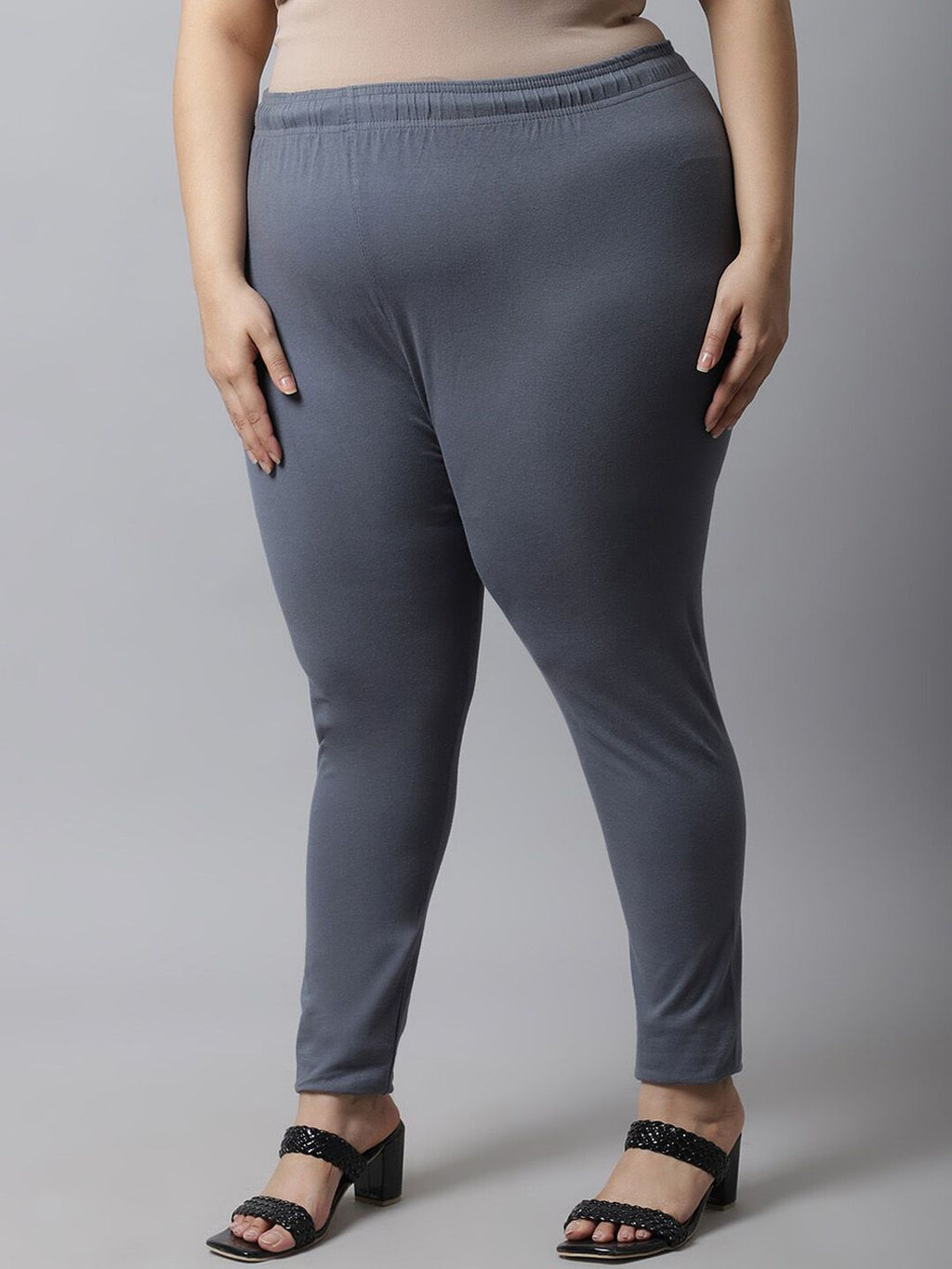 TAG 7 Women Plus size Grey Solid Cotton Ankle-Length Leggings