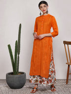 Sangria Women Orange & White Solid Kurta Set