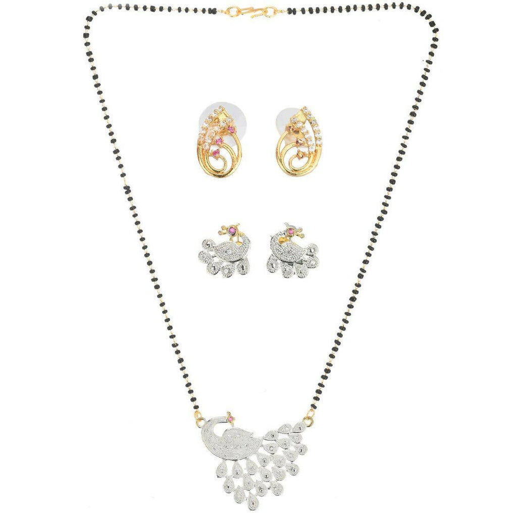 AanyaCentric Gold-Polished Mangalsutra with Pendant, 2 Pair Earrings