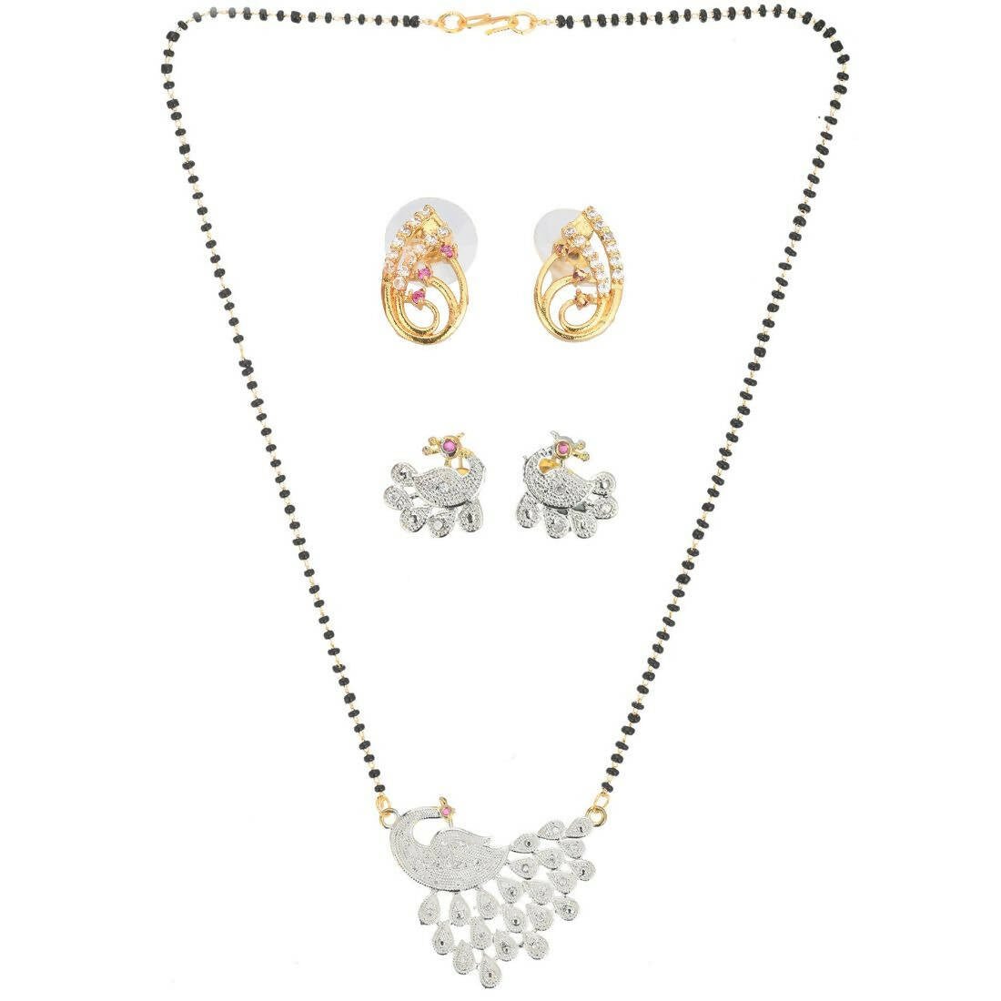 AanyaCentric Gold-Polished Mangalsutra with Pendant, 2 Pair Earrings