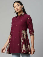 Ahalyaa Women Wine Crepe Printed Tunic - Distacart