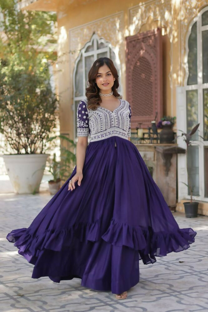 Vastranavya Mustard Star Georgette with Embroidery Beads Sequins Work Fancy Kurti & Lehenga