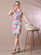 Myshka Women's Multi Printed Cowl Neck Bodycon Party Dress - Distacart