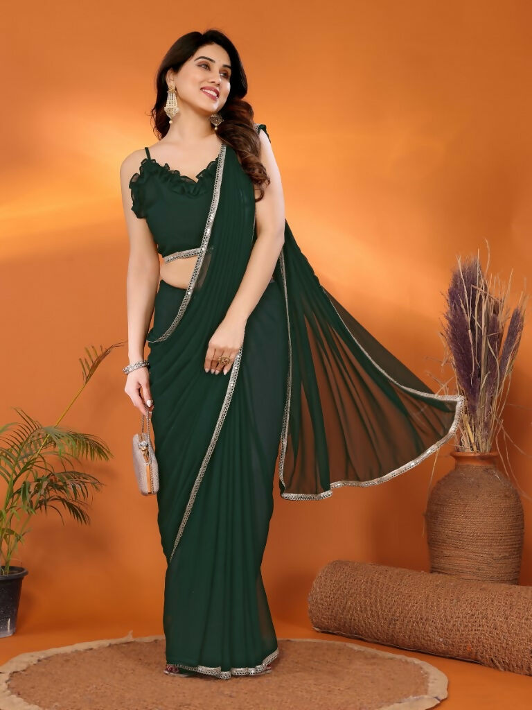 Designer Partywear Green Georgette Fancy Saree - Durga