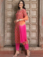 Sangria Floral Printed Gotta Patti Pure Cotton Straight Kurta with Trousers & Dupatta