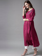HERE&NOW Embroidered Wine Viscose Kurta