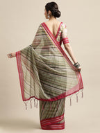 Saree Mall Olive Green & Pink Leheriya Linen Blend Saree - Distacart