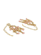 Anikas Creation Pink & Gold-Plated Kundan Contemporary Chandbalis With Ear Chain Earrings - Distacart