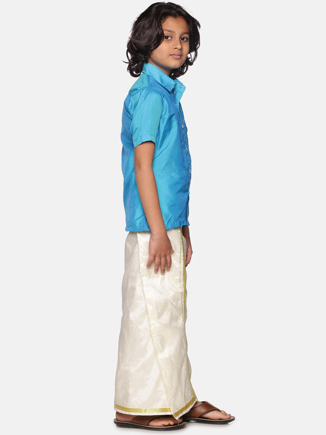 Sethukrishna Boys Turquoise Blue & White Shirt with Dhoti