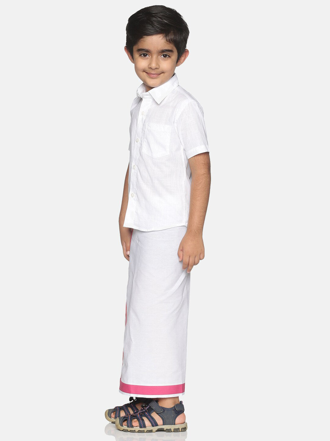 Sethukrishna Boys White Pure Cotton Shirt and Veshti Set