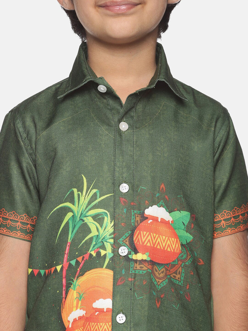 Sethukrishna Boys Olive Green Printed Shirt