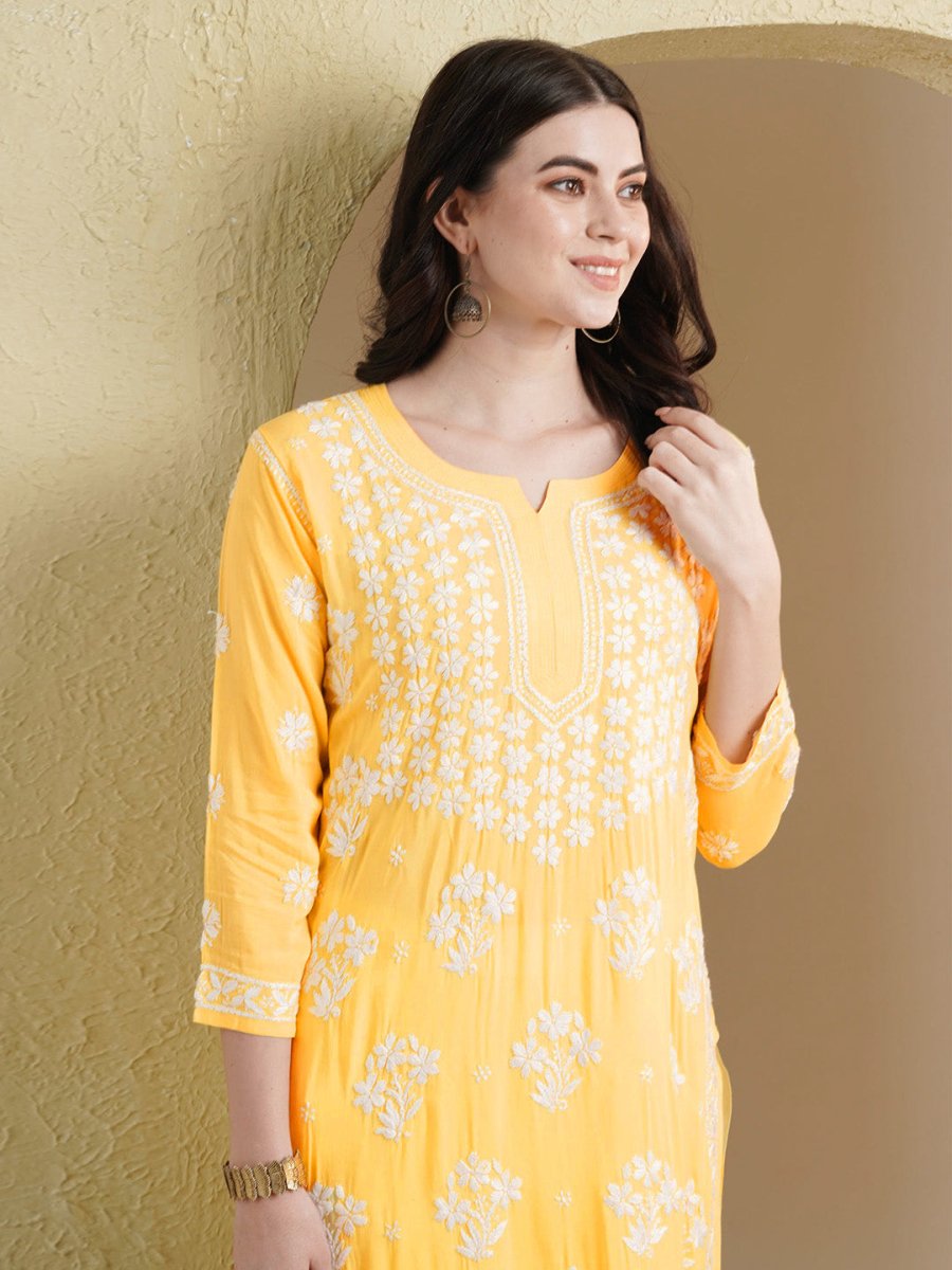 ADA Floral Lucknowi Chikankari Straight Kurta