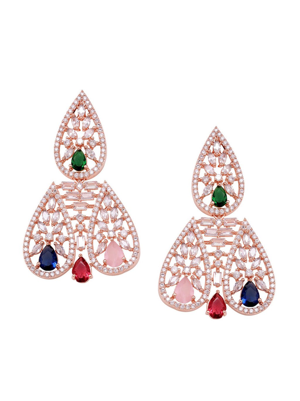 Saraf RS Jewellery Rose Gold-Plated White & Green AD-Studded Jewellery Set - Distacart