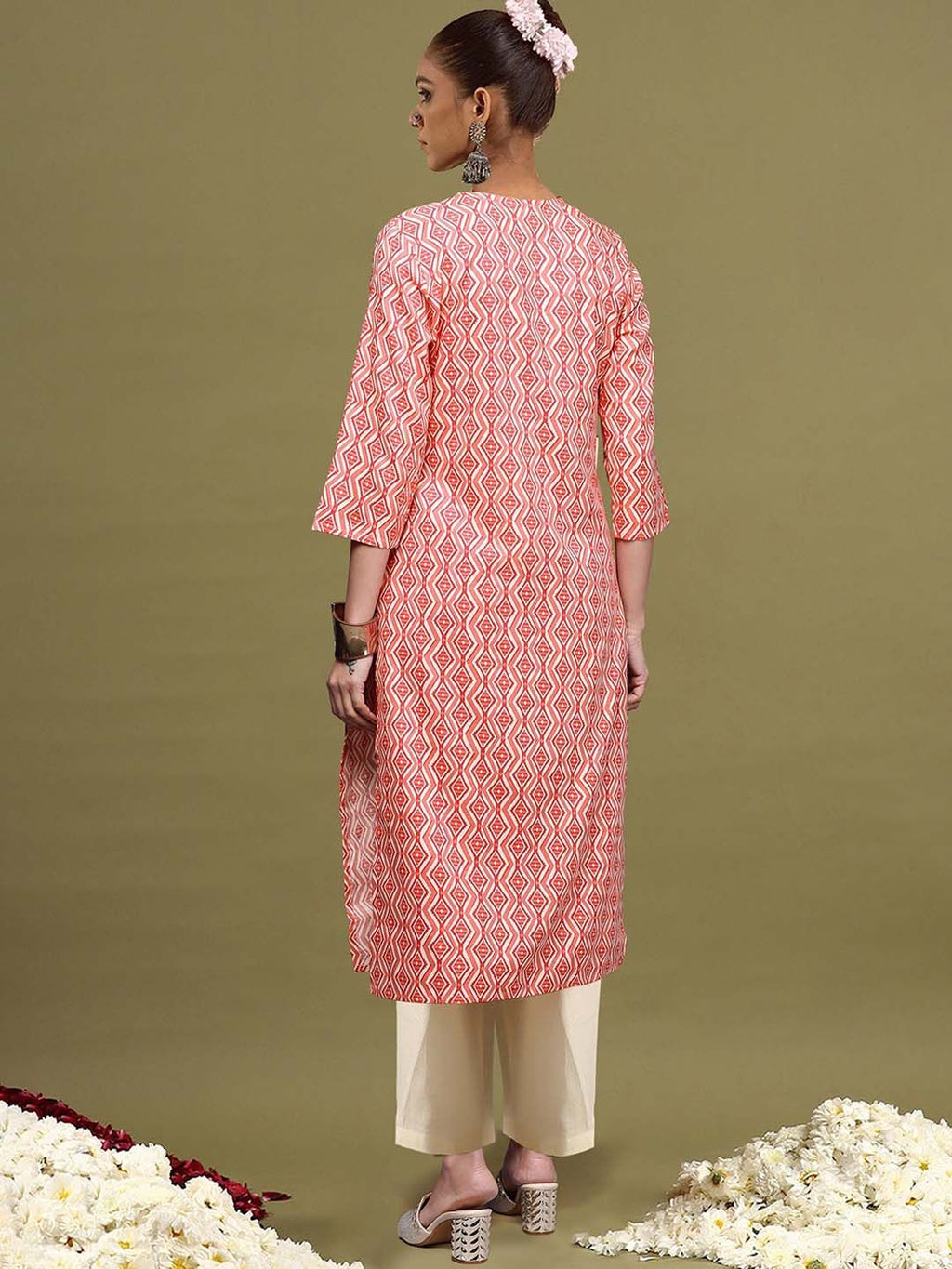 Indo Era Geometric Printed Mirror Work Straight Kurta - Distacart