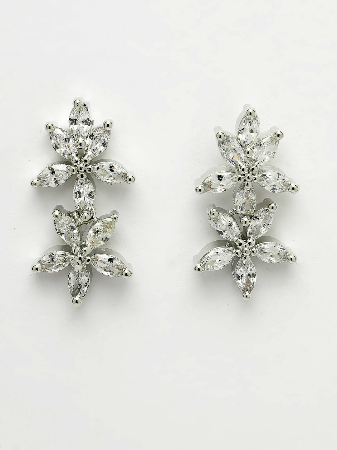 NVR Women Silver Plated Cz Stone Handcrafted Jewellery Set