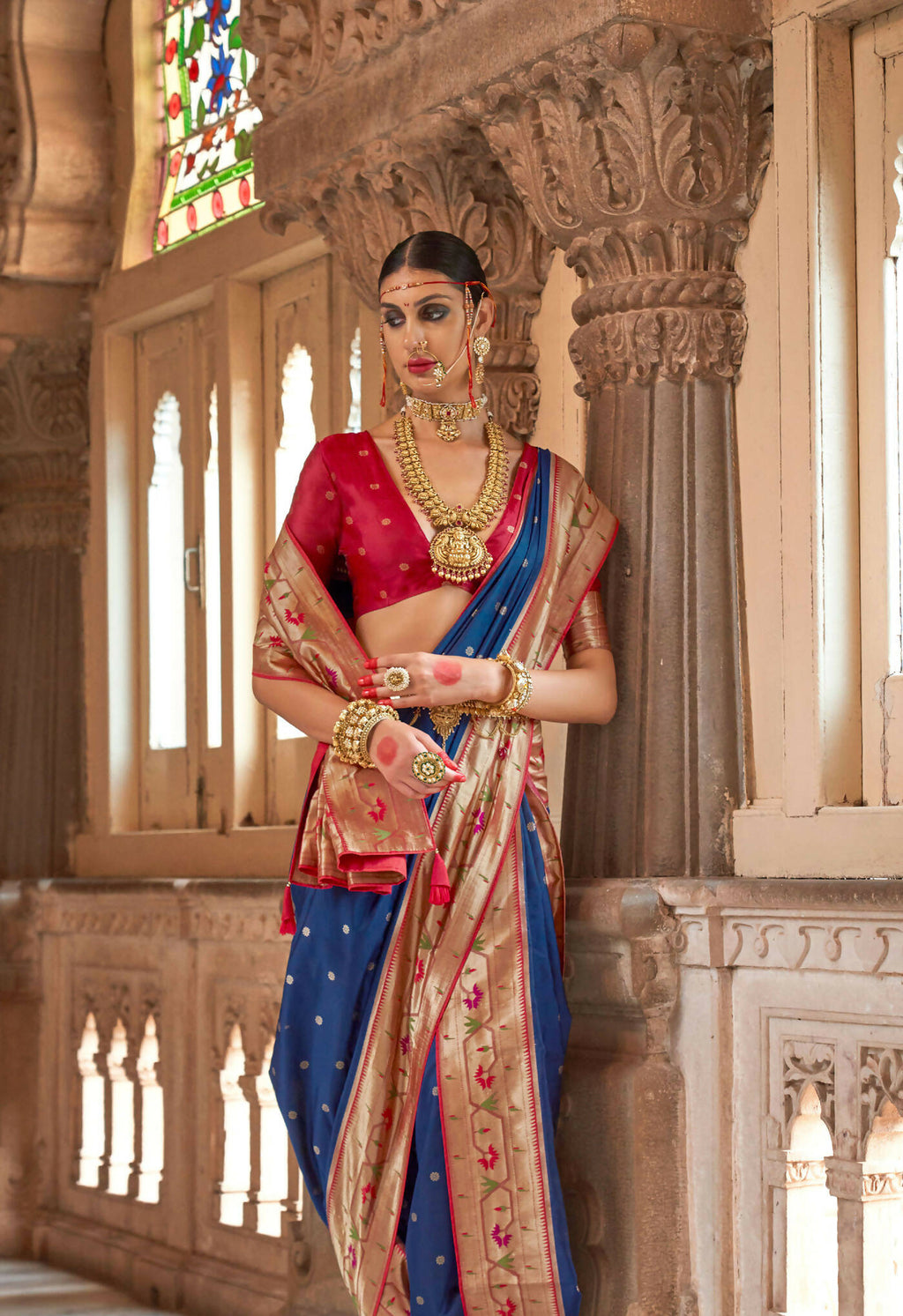 Navu Blue Soft V.P. Silk Magnum Finish, Weaving, Golden Zari Paithani Silk Saree - Rath Kadampalli