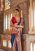 Navu Blue Soft V.P. Silk Magnum Finish, Weaving, Golden Zari Paithani Silk Saree - Rath Kadampalli