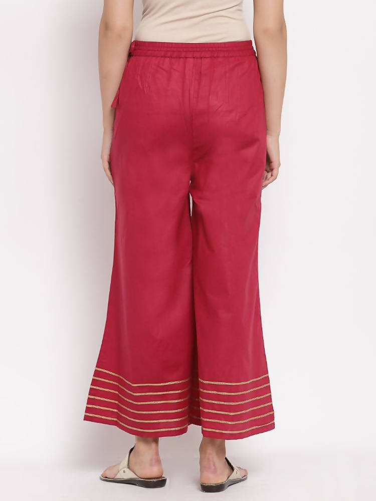 Myshka Women's Beautiful Maroon Cotton Solid Casual Palazzo