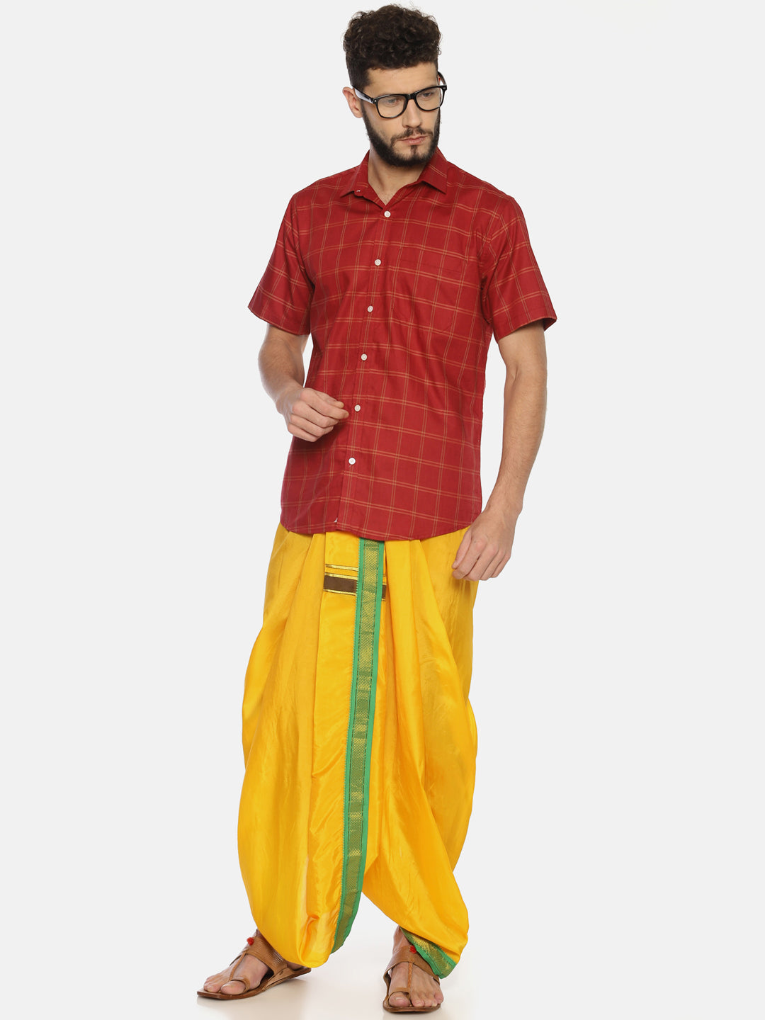 Sethukrishna Men Yellow Solid Double Layer Readymade Dhoti Pant - Distacart